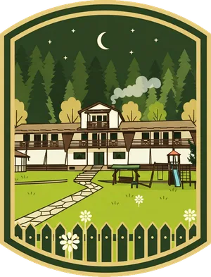 Nad Inn emblem: the inn, the fir forest and the garden